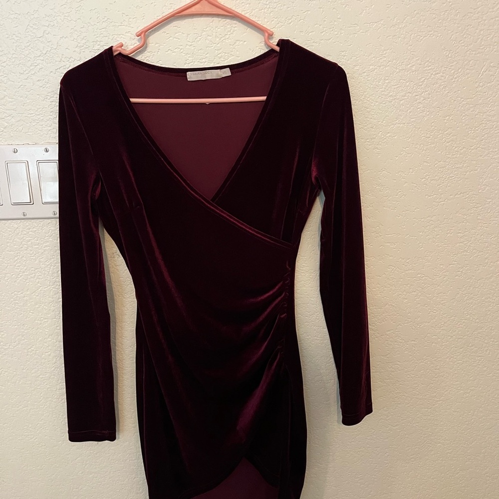 Nasty Gal Burgundy Velvet Wrap Dress